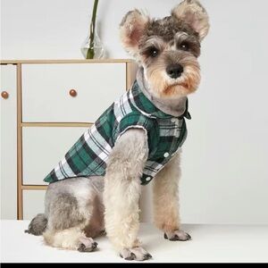 Dog shirt: Green plaid flannel button down shirt for a small dog